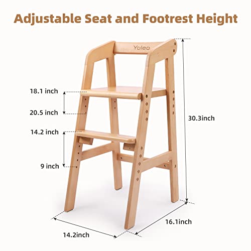 Wooden High Chair For Toddlers, Adjustable Dining Feeding Chair With Removable Cushion For Child, High Chair Grows With Kid With Steps For Kids Dining, Studying, Step Tool(Natural Color) #TOP2