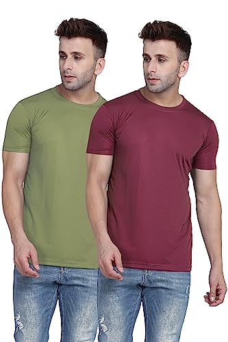 Image of TQH Men Dri Fit Polyester Half Sleeve Round Neck Multicolor t Shirts - Combo Set of 2