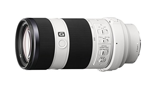 Lente Sony G 70-200mm f/4 vista lateral en posición horizontal