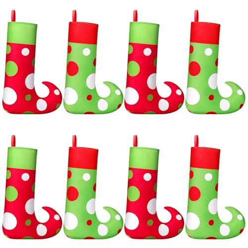 Shappy 8 Pcs 18 Inches Large Elf Christmas Stocking Red and Green Christmas Stocking Decorations Lime Green Christmas Stockings for Tree Fireplace Holiday Xmas Gift Family Party Decorations, 2 Styles