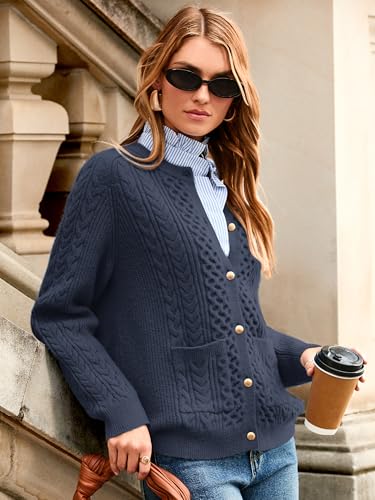 Glamaker Cable Knit Chunky Cardigan Sweater Long Sleeve Crew Neck Button Down Knit Fall Sweaters Trendy Outfits4