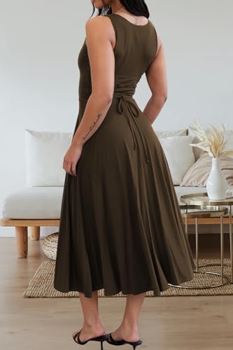 FairBeauty Women's Square Neck Casual Sleeveless Long Dress Stretchy Summer Sundress with Pockets3