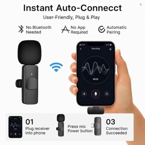 Image of GADGETSWEAR Dual Wireless K9 Lavalier Microphone Plug and Use for YouTube Recording Video, Collar Bluetooth Mic for Vlogging, Portable & Compatible Android, iPhone