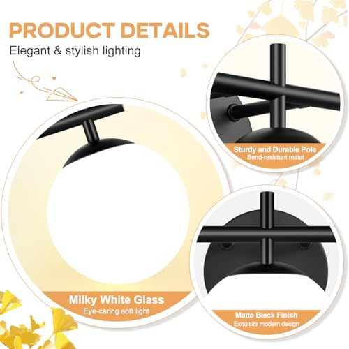Image of MOKATNG 3-Light Bathroom Light Fixtures with Milky White Glass, Matte Black | 19.3 inch Vanity Lights for Bathroom, Bathroom Lighting Over Mirror, Wall Sconce, Fits E12 bulbs(Bulb Not Included)