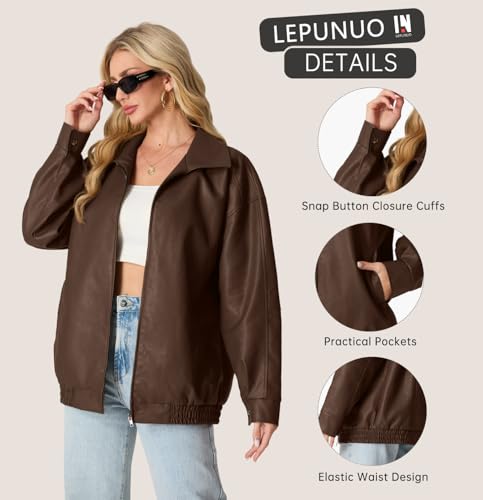 Lepunuo Leather Jacket for Women Oversized Faux Leather Moto Biker Coat Fall Fashion Winter Outfits Y2K Streetwear2