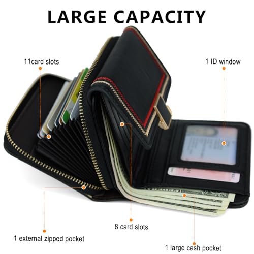 Wallet Women Credit Card Holder Black Small Wallets Cute Leather Coin Purse Minimalist Design Women's Travel Wallets with ID Window Kawaii Cash Wallet for Women Ladies and Girls2