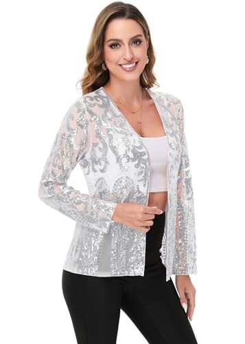 Anna-Kaci Women's Sparkly Sequin Cardigan Long Sleeve Open Front Glitter Party Evening Jacket3
