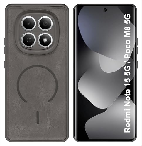Image of SBMS Back Cover for Redmi Note 15 5G /Poco M8 5G | Ultra Slim Soft Rubberised Hard Case | Oil Feel Soft Leather Back | Mag-Safe Design (Mag-Safe Not Support) | Camera Protection Case Poco M8 5G (Grey)