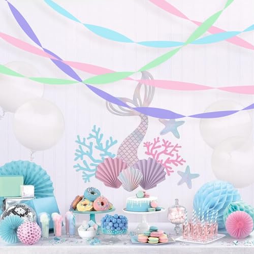 Image of 8 Rolls Crepe Paper Streamers, Blue, Purple, Pink and Green Streamers Party Decorations for Mermaid Party Birthday Baby Shower Bridal Shower Wedding Lavender Party