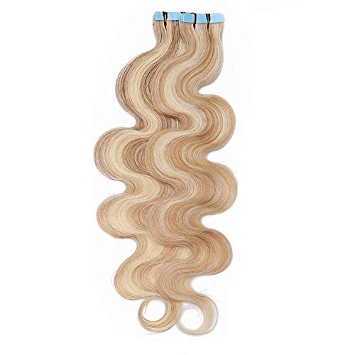 Hairro Tape in Human Hair Extensions Down 16 Inch Ash Blonde Mix Bleach Blonde