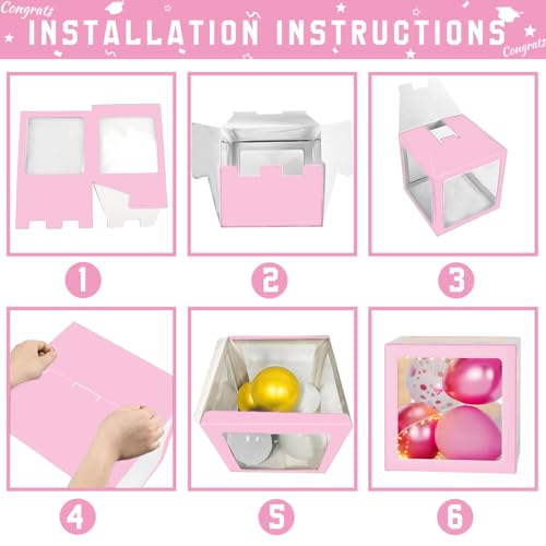 Image of Pink Graduation Decorations Class of 2026 - Set of 4 Balloons Boxes with Letters 2026 GRAD So Proud of You, Congrats Grad Party Decorations for Any Grades