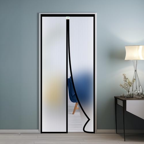 Image of TurtleGrip Magnetic AC Door Curtain - Ribbed Translucent Thermal Cover, Auto Closing Magnets (200x90cm)