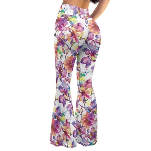 Irisjudy Women's Flare Yoga Pants Fluid Art High Waist Workout Bootleg Pants Flowers Tummy Control Stretch Lounge Sweatpants3