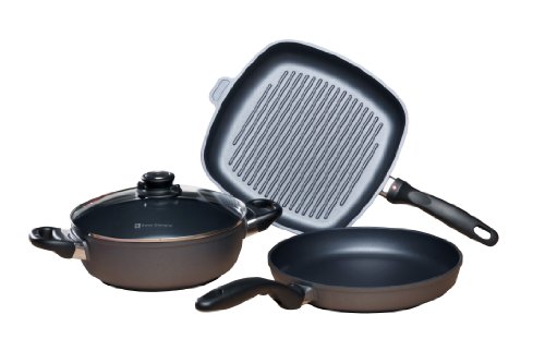 Swiss Diamond 4-Piece Set Nonstick Diamond Coated Aluminum W/Lid Casserole Pan & Grill Fry Pan, Dishwasher/Oven Safe Grey