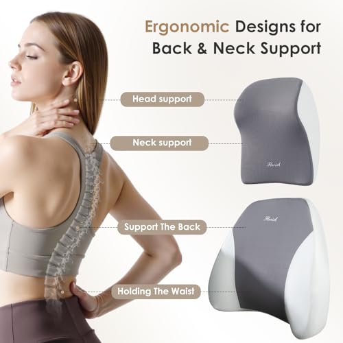 FLORICH Car Seat Cushion & Lumbar Support Pillow & Car Neck Pillow Ergonomic and 100% Memory Foam, Upgraded Larger and Breathable Car Seat Cushion & Back Support Pillow - Gray by FLORICH - Image 2