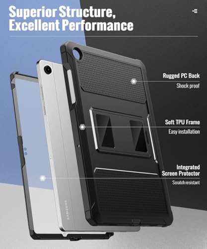 Image of MoKo Shockproof Case Fit Samsung Galaxy Tab A11+ Plus / A9+ 11 Inch, Black | Full Body Rugged Stand Back Cover with Built-in Screen Protector for Galaxy Tab A11+ / A9 Plus Tablet