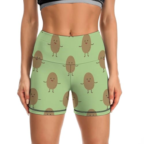 JYYAU Garden Potatoes Pattern High Waist Yoga Shorts for Women Athletic Shorts Leggings Running Pants Black