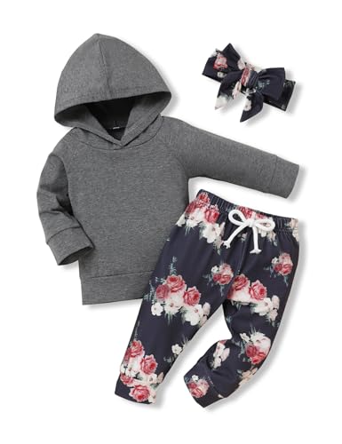 Image of Baby Girl Outfit Toddler Girl Clothes Long Sleeve Sweatshirt and Floral Pants Baby Girl Fall Clothes