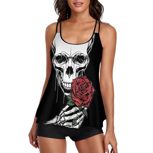 Maillot de bain tankini crâne rose anti-frottement avec son short de garçon couvrant