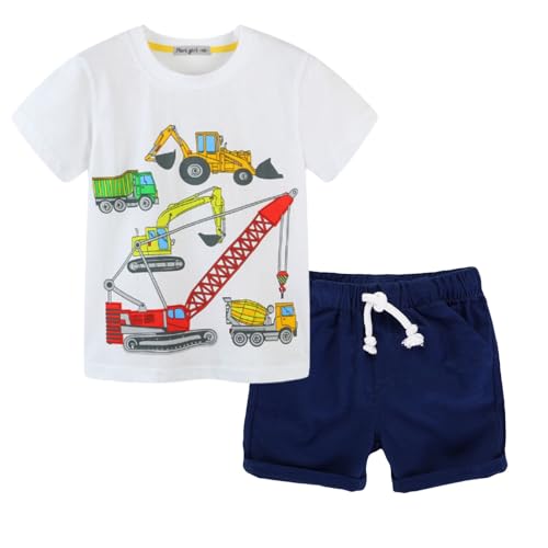 Image of Toddler Boy Clothes Cartoon Cotton Summer Short Sleeve T-Shirt and Shorts Kids Outfit Set 2-7 Year