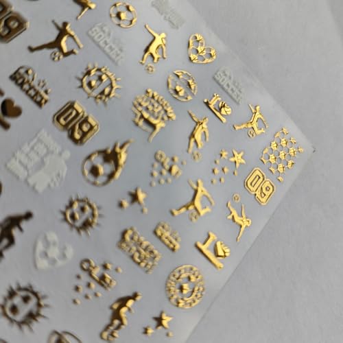 Image of Soccer Nail Stickers Football Nail Decals Gold Metallic Nails Charms 5D Self Adhesive Shiny Sports Nails Stickers Supply for Women DIY Manicure Decoration Accessories