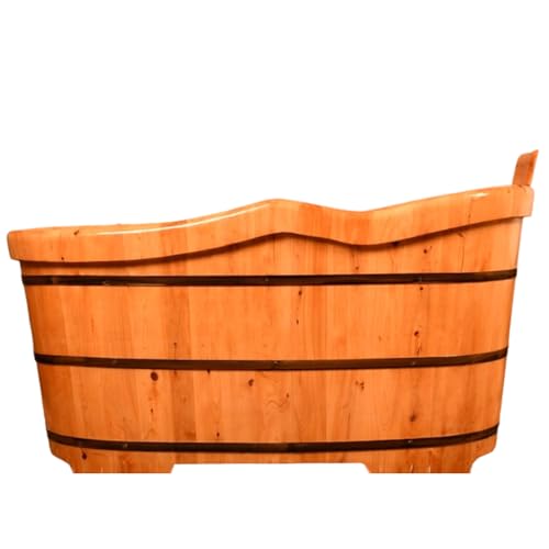 PP-Vic Bañera De Madera Independiente Hecha A Mano De 51 Pulgadas, Bañera Profunda De Madera Maciza, 5 Accesorios con Almohadas Y Taburete Interior Y Exterior, Marco De Metal Reforzado