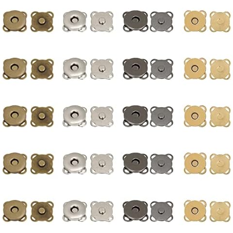 Yuflen Pack of 20 Magnetic Buttons 15 mm Magnetic Buttons Metal Magnetic Closure Pockets Press Studs Magnetic Button Sewing for DIY, Crafts, Coats, Handbags, Sewing, Jackets (Gold/Silver/Bronze/Black) Cover