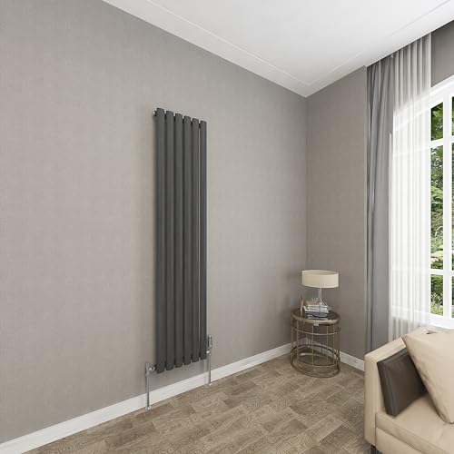 Sky bathroom | 1600x354mm - Modern Anthracite Vertical Single Panel Oval Column Radiator Central Heating Designer Radiator