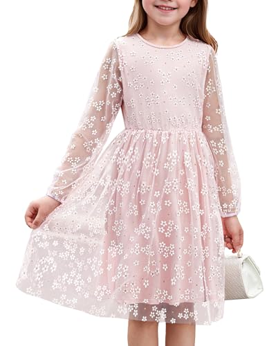 Arshiner Girls Mesh Dress Long Sleeve Tulle Sparkle Glitter Polka Dot Party Holiday Dresses Kids Clothes