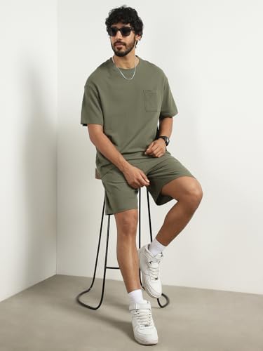 Image of NOBERO Men Cotton Blend Solid Co-ord Sets