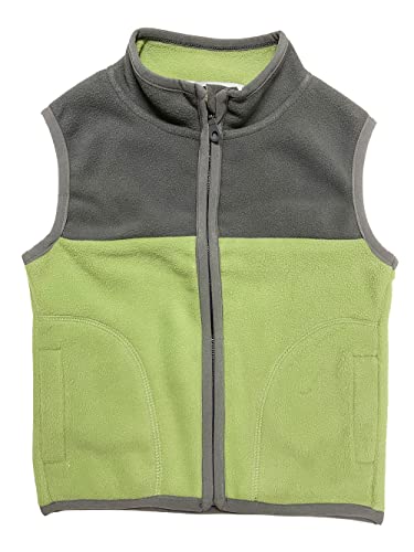 Oneyijun Niños Niñas Sin Mangas Forro Polar Chaleco Acogedor Combinación de Colores Chaqueta Calentador Suave Cremallera (Verde,7-8 años) Cover