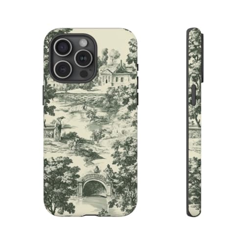 Coque iPhone 15 Pro Max rigide mate verte anti-rayures décor bucolique