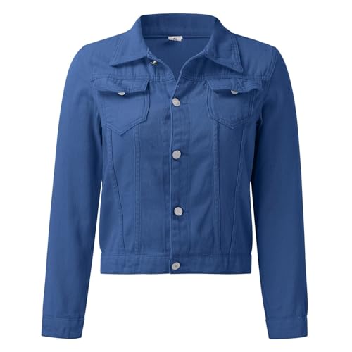 Women's Cropped Jean Jacket Long Sleeve Lapel Casual Denim Jackets with Pockets Short Y2K Single Breasted Work Jackets 6