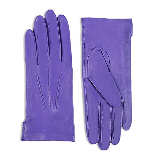 YISEVEN Guantes Mujer Pantalla Táctil otoño Invierno de Cuero de Oveja Piel de corder Dedo Completo de Punto sin Forroda Lana Largo Térmico Muñeca elegante botón Conducción moto regalo,Púrpura M