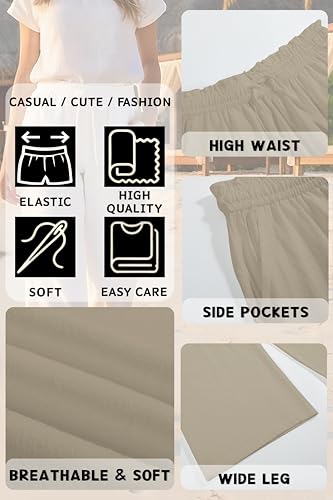 Image of LNX Womens Linen Capri Pants Wide Leg High Waisted Drawstring Casual Cropped Pants with Pockets