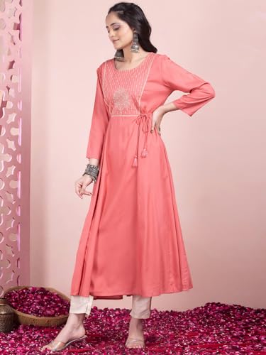 Image of Indya Women Fit and Flare Calf Length Zari Embroidered Rayon Dress