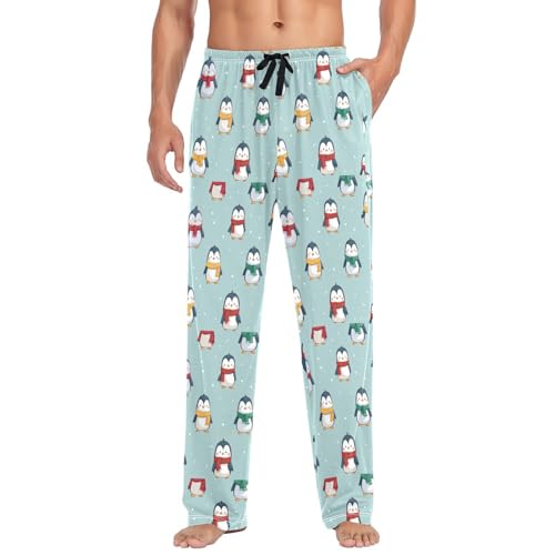 Penguin Wearing Scarf Men's Pajamas Pants Cotton Sleep Bottoms Pants Lounge Sleepwear - S