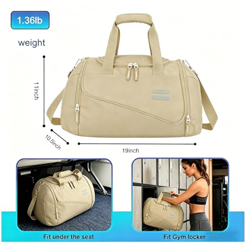 Image of Gym Bag for Men & Women - 30L Duffel Bag with Shoe Compartment, Weekender Water Resistant Duffle Bag for Travel, Sports, Fitness & Workouts, Khaki