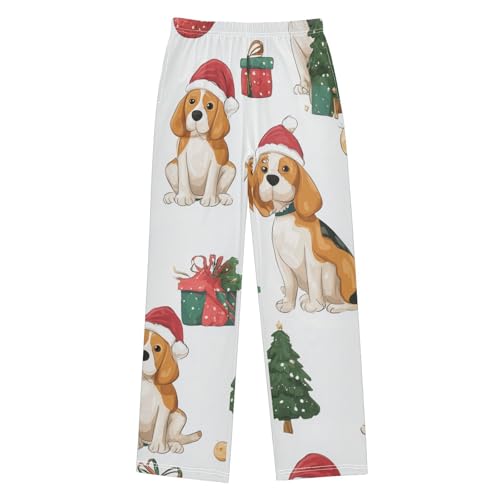 Beagle Christmas Tree Ball Boys Long Pants Soft Trousers Elastic Waist Kids Lounge Bottoms with Pockets S-XL