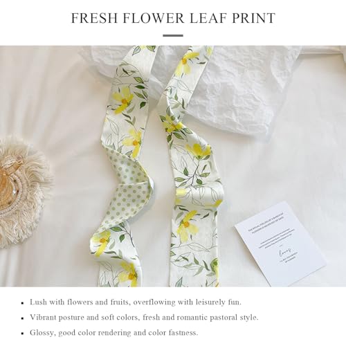 Skinny Silk Scarf Women Narrow Long Neckerchief Fresh Floral Leaf Print Satin Headband Headdress Hair Scarf Ribbon3