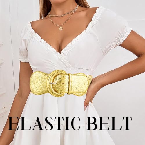 Tgirls Women's Elastic Belt Sequin Wide Belt for Dresses Glitter Stretch Waist Belt Cinch Waistband3