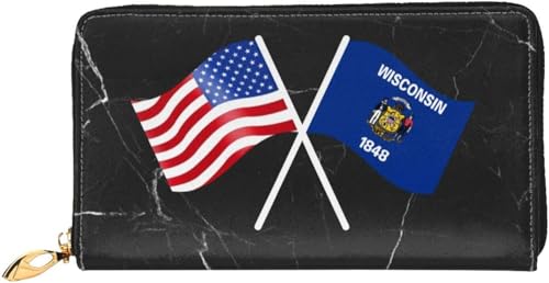 American And Wisconsin Flag Wallet Card Bag