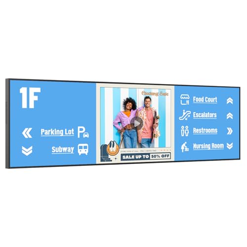 Image of 29 inch Digital Signage Display, Stretched Bar Monitor, 1000nits, Digital Menu Board & Message Board with Program Scroll for Restaurants, Retail, Free Cloud CMS( Slim 1.02 inch)