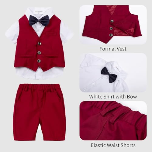 Image of Mud Kingdom Boys Suit 4 Piece Dress Shirt Vest Shorts Set with Bow Tie 2-8 Years
