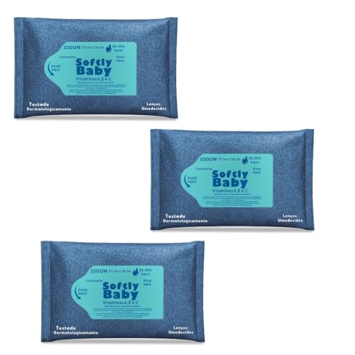 300Un Lenço Umedecido Baby Softly - Com Vitaminas A e C, Aloe Ver...