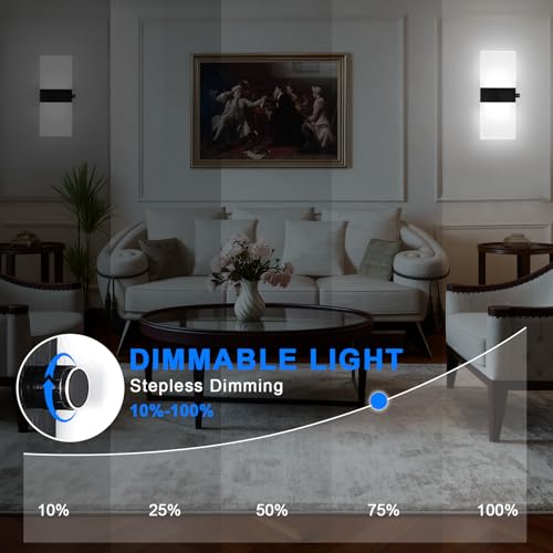 Image of Lightess Hardwired Wall Sconce with Switch, Black, 12W, Cool White, 1 Pack | Indoor Wall Light, Dimmable, Modern Acrylic Wall Mounted, For Hallway Stairway Bedroom