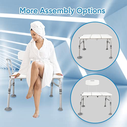 Nurhome Heavy Duty Bathtub Transfer Bench With Back And Side Arm Shower Chair With Height Adjustable Bath Shower Bench Chair Fits Any Bathroom For Elderly Disabled Non-Slip Feet 350 Lbs #TOP2