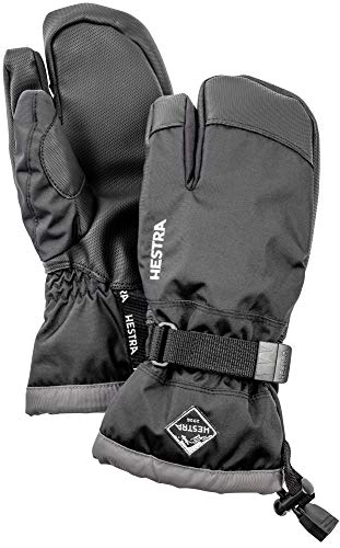 Hestra Gauntlet CZone Junior Glove - Waterproof, Insulated 3-Finger Snow Glove for Winter, Skiing, Playing in The Snow for Kids and Youth - Black/Graphite - 7