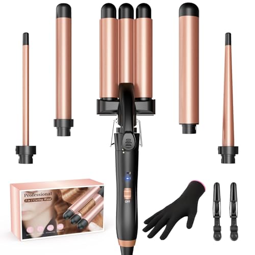 Boucleur 3 Tete Fer a Boucler-5 in 1 Boucleur a Cheveux en Céramique Fer à Friser 2 Températures,...