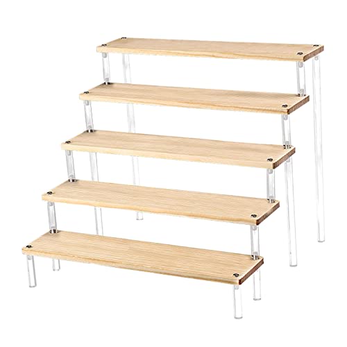 kowaku Soporte de exhibición de acrílico Transparente para muñeca, Soporte de exhibición de Madera para muñeca, Figura de acción, Perfume, Postre, Juguetes, 5 Niveles Cover